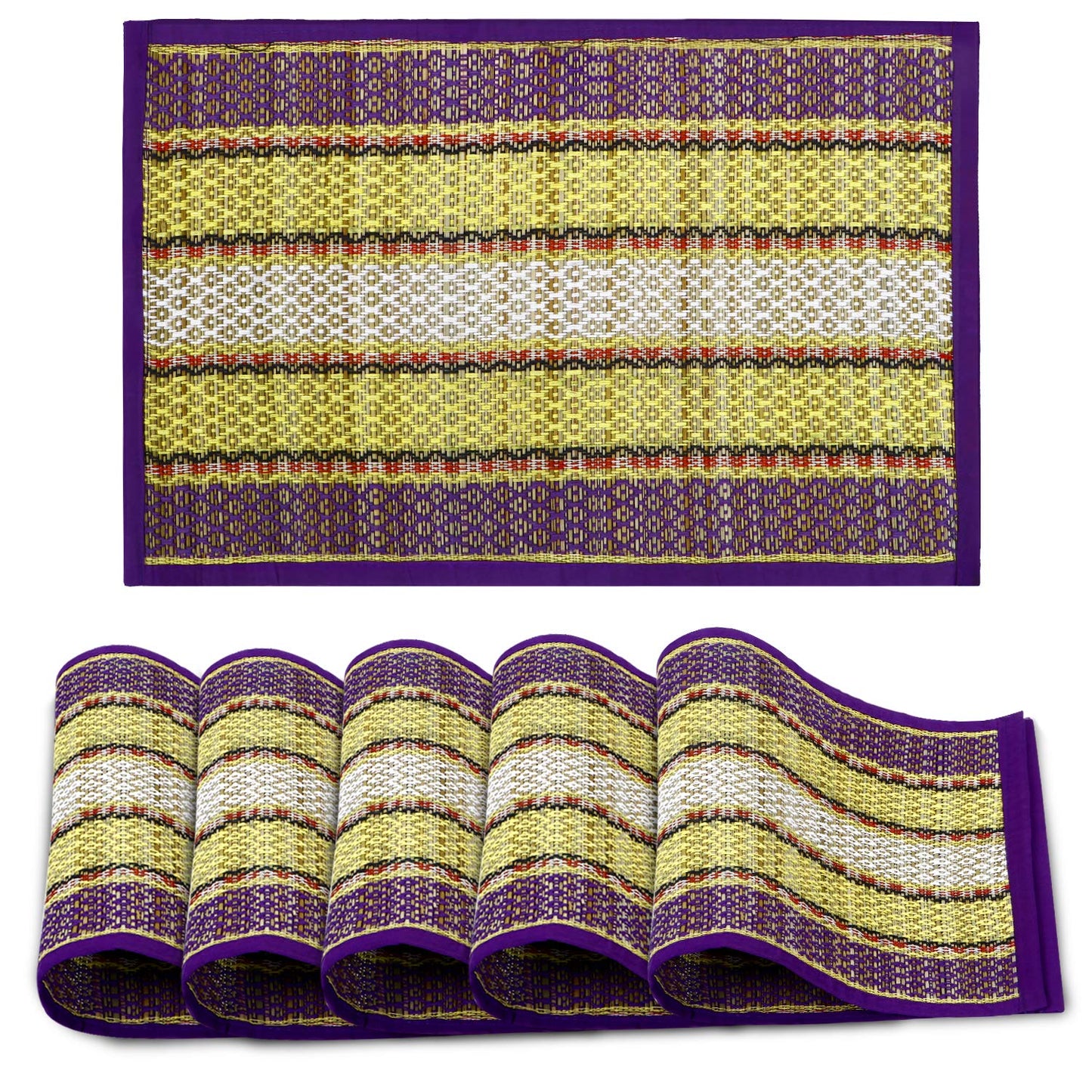 Handmade Madurkathi River Grass Dining Table Mats, Purple