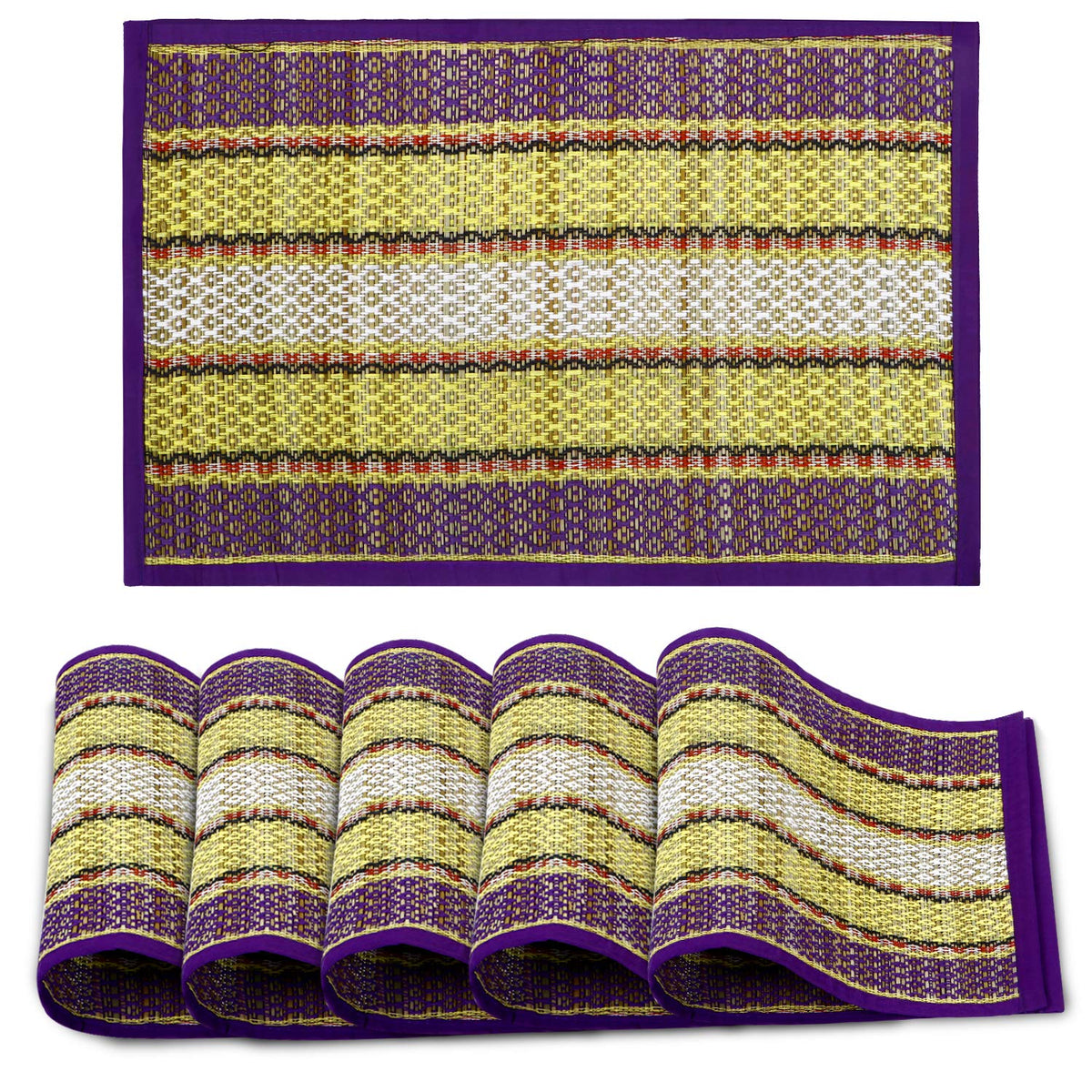 Handmade Madurkathi River Grass Dining Table Mats, Purple