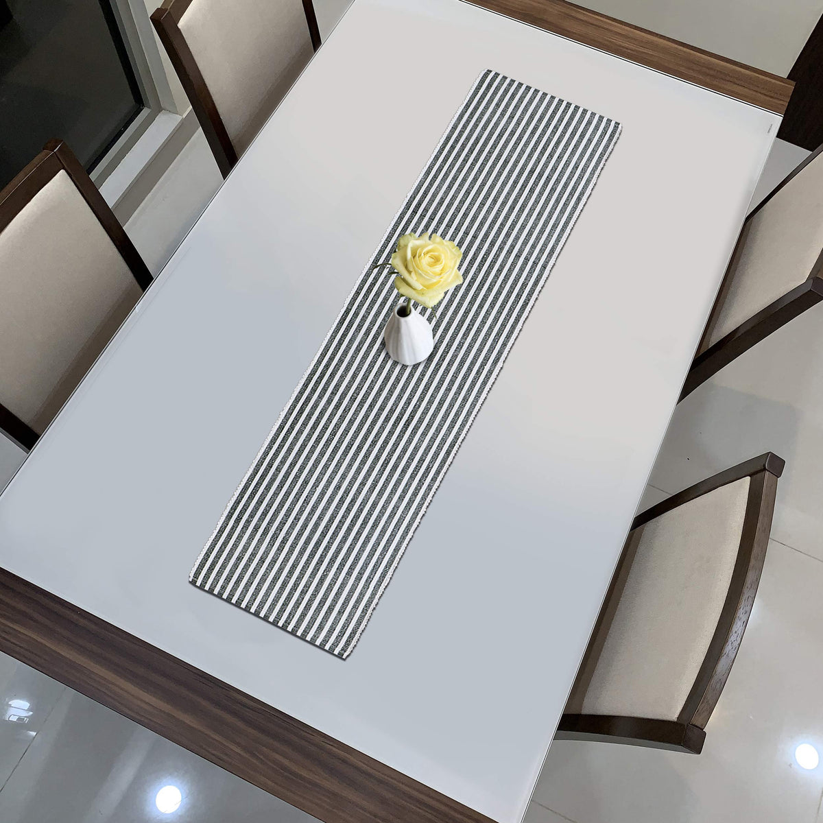 Buy Grey Colour Cotton Ribbed Dining Table Runner - HOKIPO | Har Ghar ka Humsafar