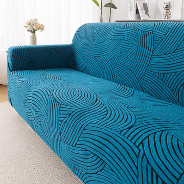 'WaveLine Series' Jacquard Sofa Cover 1/2/3/4-seater Fully Covered, Teal Green