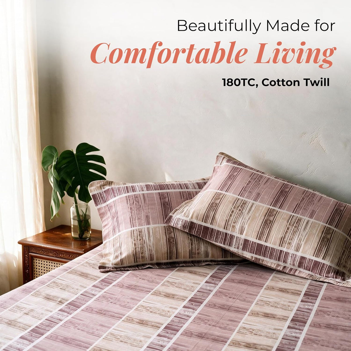 HOKIPO 180 TC Cotton Twill Flat Bedsheet in King Size, Purple & Pink - image 2