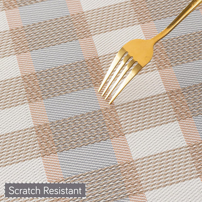 Classic Checks PVC Washable Mats for Dining Table - Stone Brown