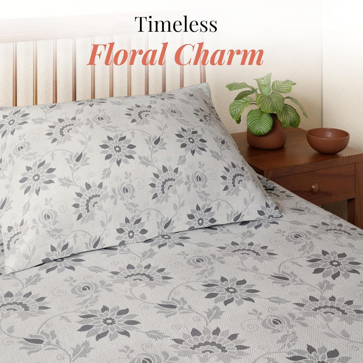 HOKIPO King Size Cotton Bedsheet, 2 Pillow Covers, Slate Grey & Charcoal - image 2
