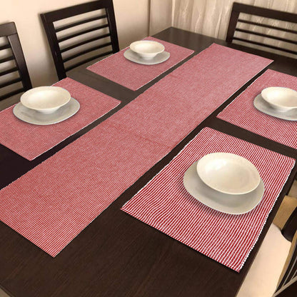 Ribbed Cotton Heat Resistant Dining Table Mat, Red
