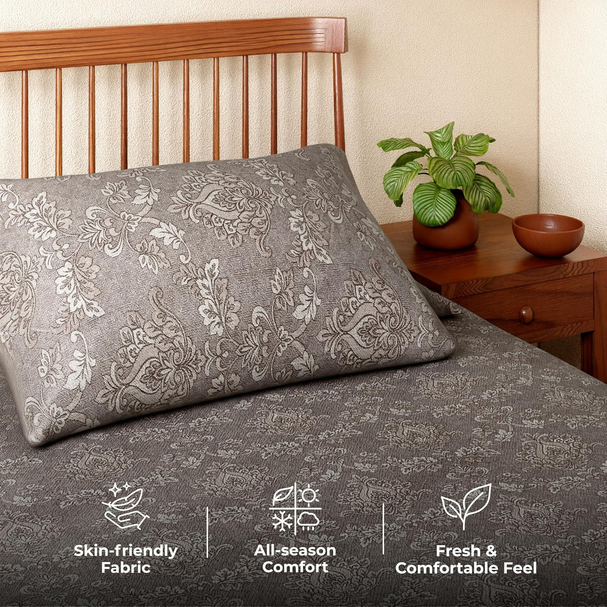 HOKIPO King Size Cotton Bedsheet, 2 Pillow Covers, Reversible, Taupe - image 6
