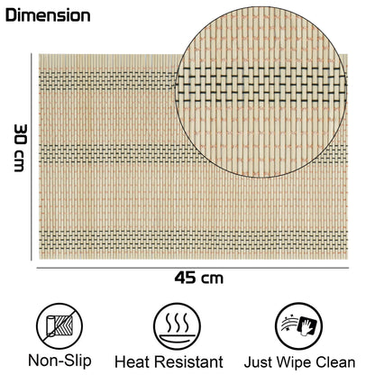 Reversible Bamboo Placemats Set Of 6 Table Mats, 45X30 Cm, Beige