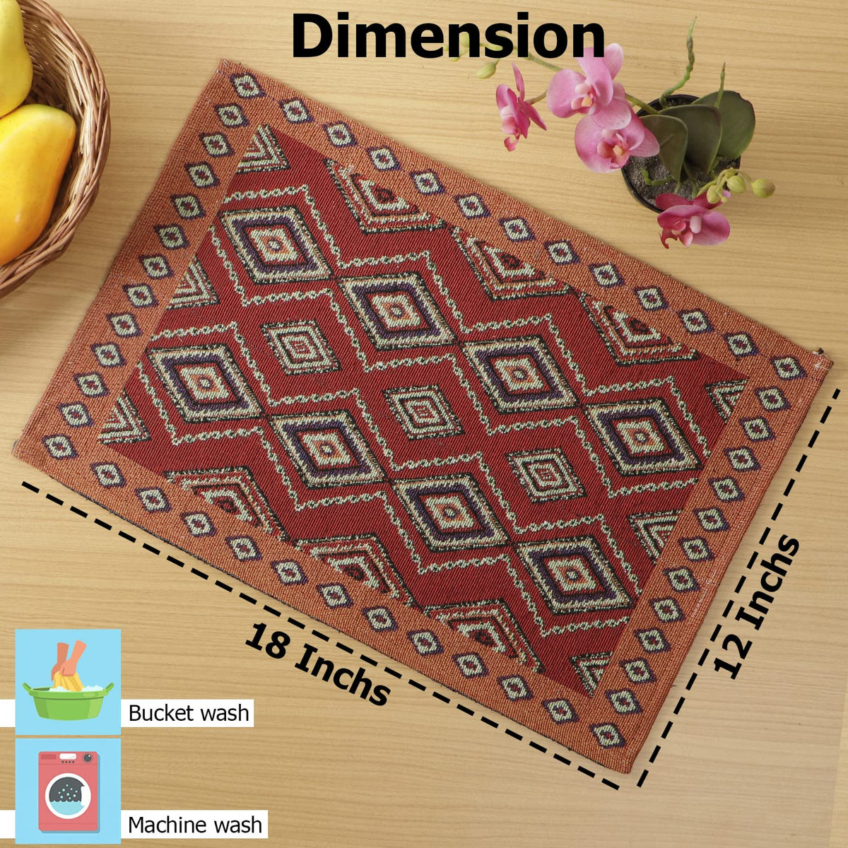 Cotton Jacquard Dining Table Mats, Red Diamond