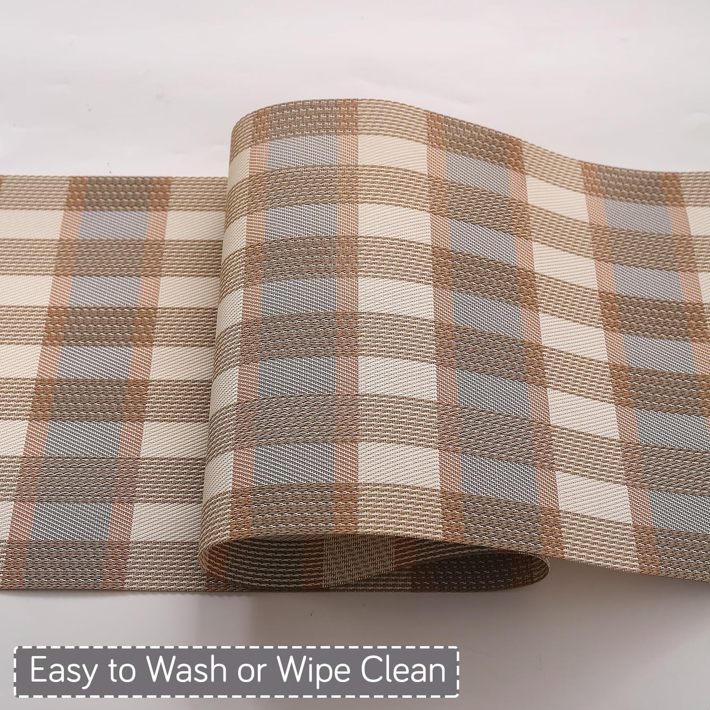 Classic Checks PVC Washable Mats for Dining Table - Stone Brown