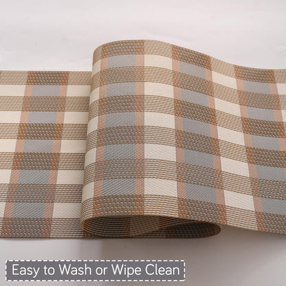 Classic Checks PVC Washable Mats for Dining Table - Stone Brown