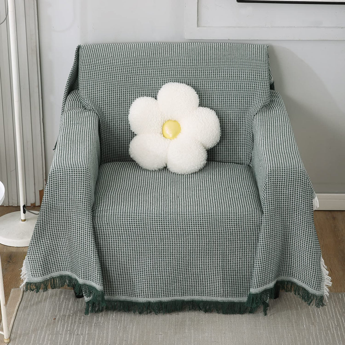 1 Seater elegant Bottle Green colour polycotton sofa throw of size 180(D)x180(L) 
