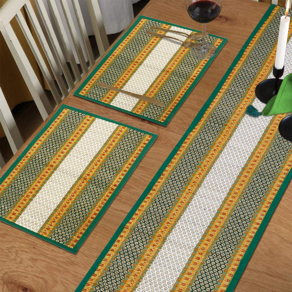 Handmade Madurkathi River Grass Dining Table Mats, Green