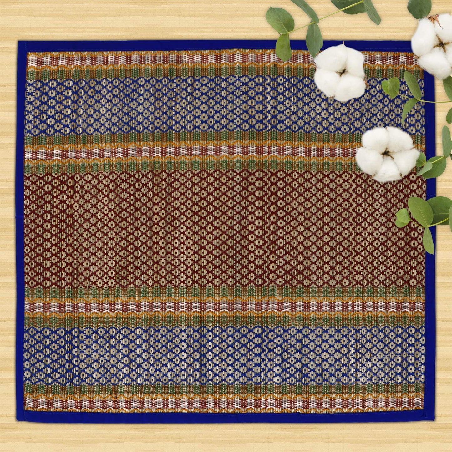 Natural River Grass Handcrafted Pooja Floor Mats/Meditation Prayer Mat/Sittting Mat/Aasan Mat Chatai for Pack of 2/4/6/8, Blue