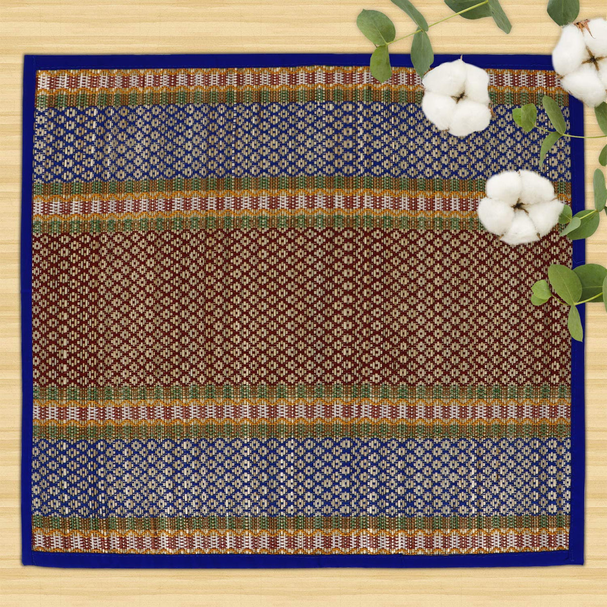Natural River Grass Handcrafted Pooja Floor Mats/Meditation Prayer Mat/Sittting Mat/Aasan Mat Chatai for Pack of 2/4/6/8, Blue