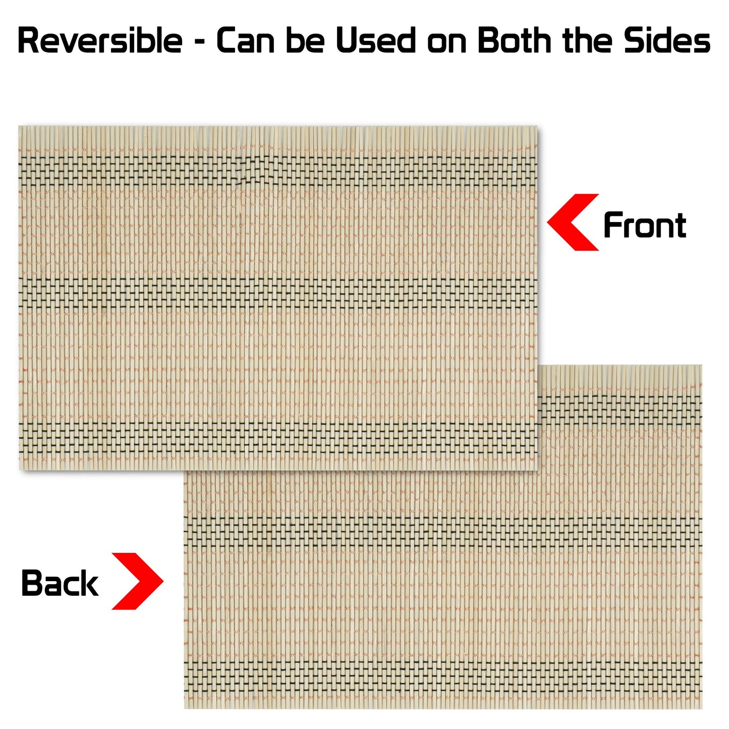 Reversible Bamboo Placemats Set Of 6 Table Mats, 45X30 Cm, Beige