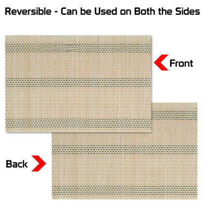 Reversible Bamboo Placemats Set Of 6 Table Mats, 45X30 Cm, Beige