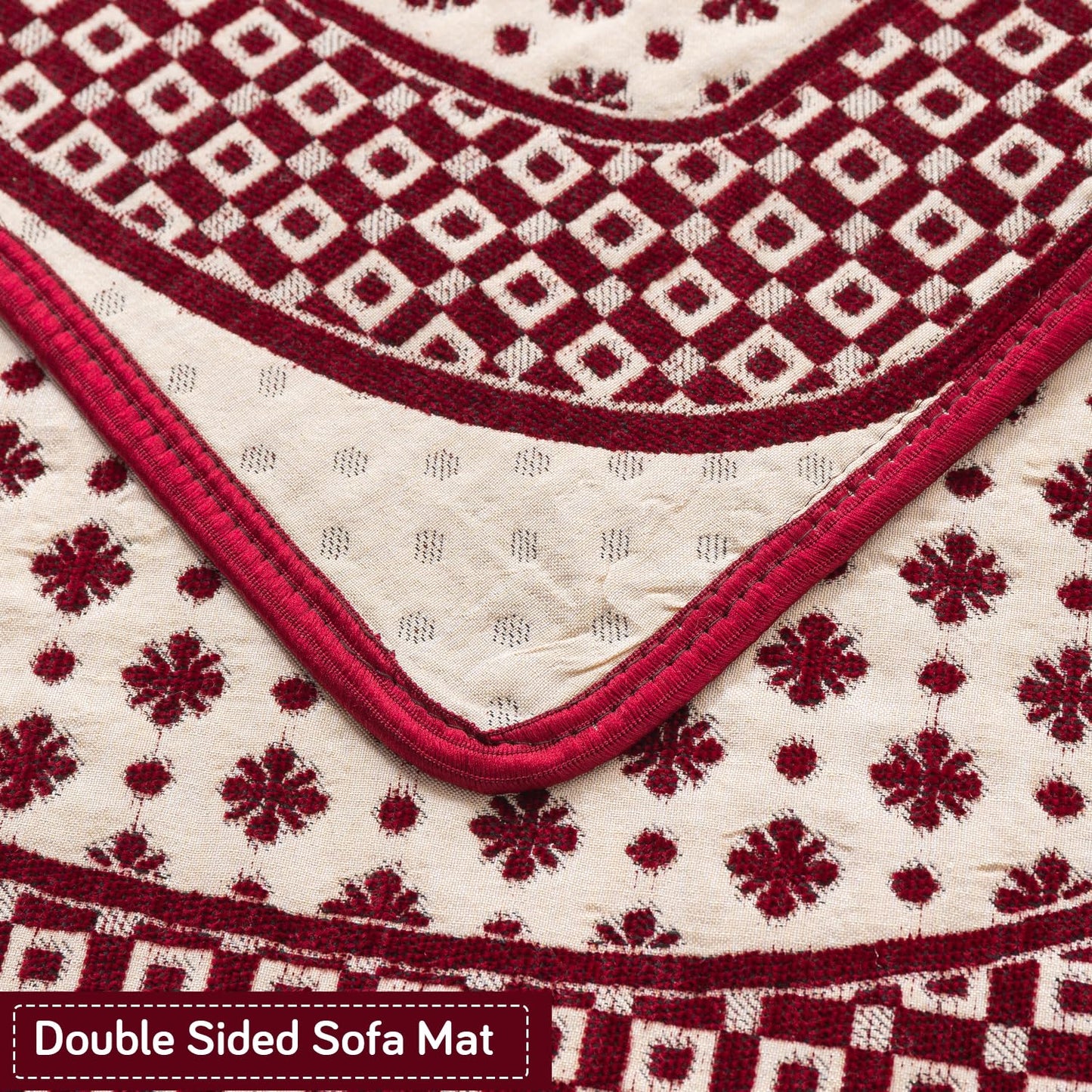 Woven Edit Chenille Jacquard Reversible 5-Seater Sofa Cover (3+1+1), Crimson Mosaic