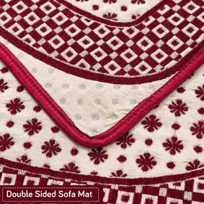 Woven Edit Chenille Jacquard Reversible 5-Seater Sofa Cover (3+1+1), Crimson Mosaic