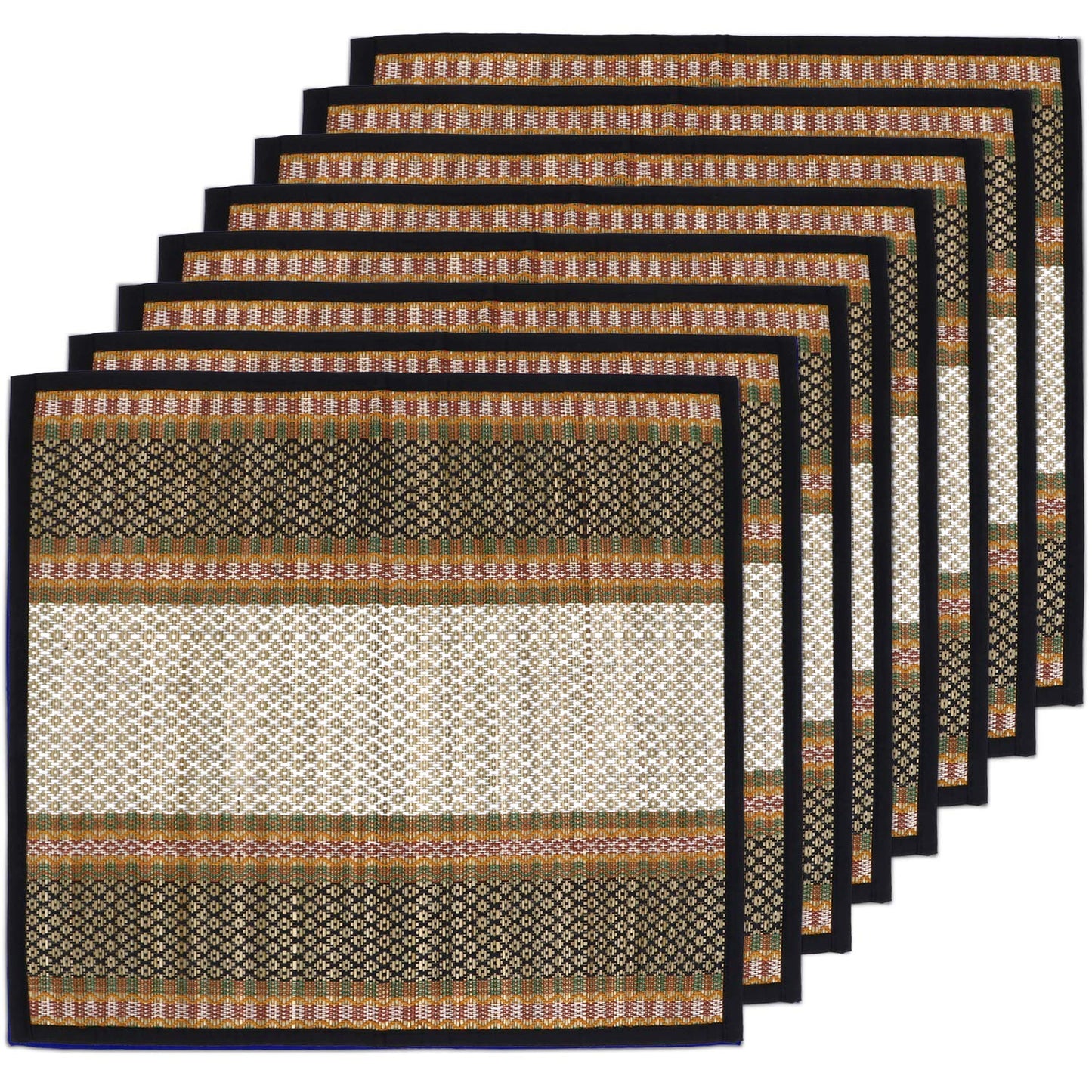 Natural River Grass Handcrafted Pooja Floor Mats/Meditation Prayer Mat/Sittting Mat/Aasan Mat Chatai for Pack of 2/4/6/8, Black