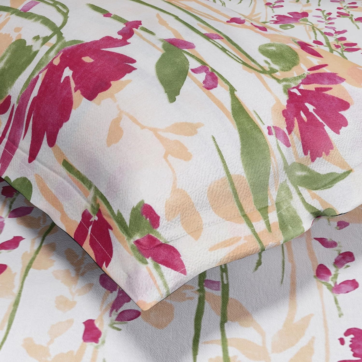 HOKIPO King Size Cotton Bedsheet, 2 Pillow Covers, Painted Garden, Fuchsia - image 3