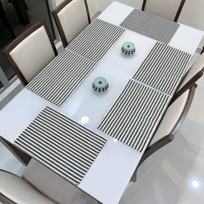 Ribbed Cotton Heat Resistant Dining Table Mat, Grey Striped