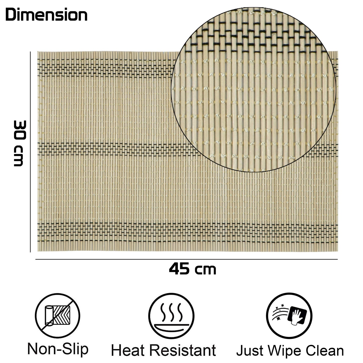 Heat Resistant Bamboo Placemats Set of 6 Dining Table Mats