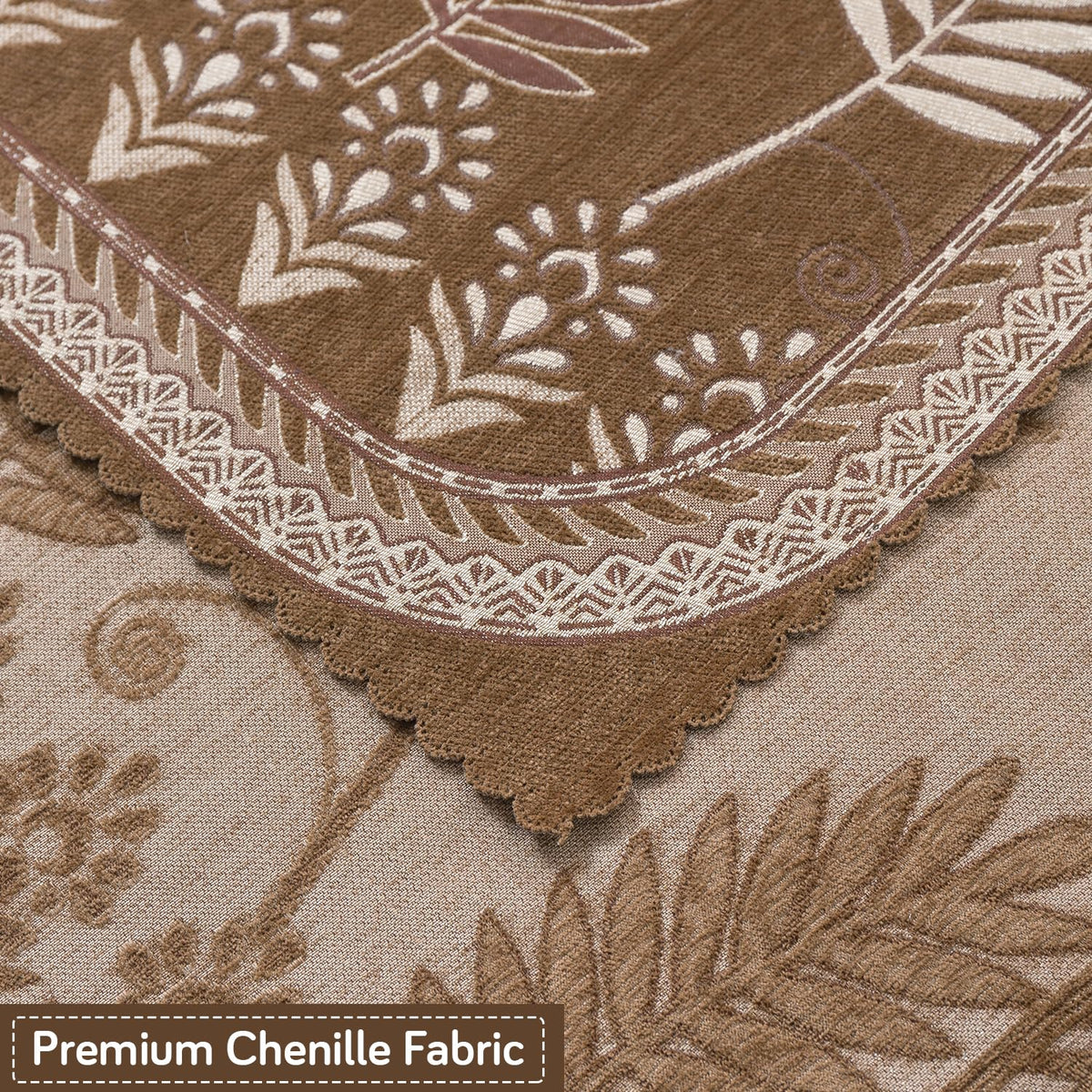 Royal Aangan Premium Chenille Jacquard Sofa Cover 5 Seater Set 3+1+1 Sofa Cover for Seat & Back, Bagh Brown
