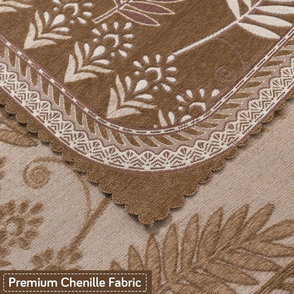 Royal Aangan Premium Chenille Jacquard Sofa Cover 5 Seater Set 3+1+1 Sofa Cover for Seat & Back, Bagh Brown