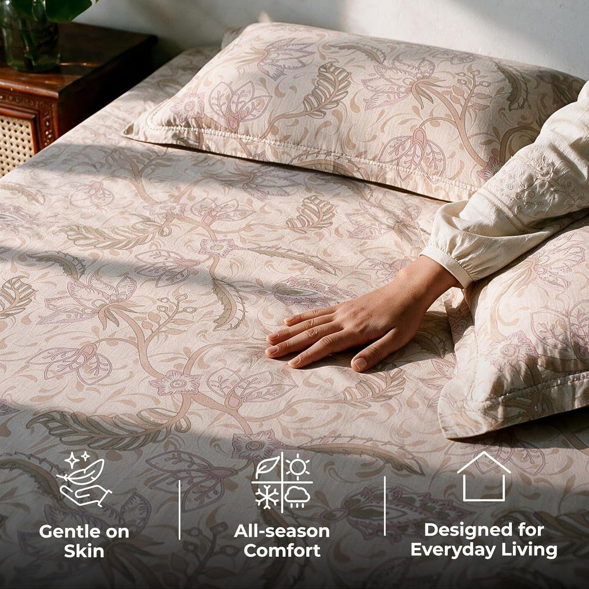 HOKIPO Floral 180 TC Cotton Twill Flat Bedsheet in King Size, Old Rose - image 4