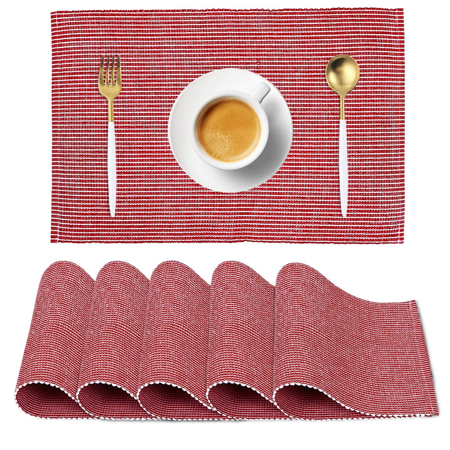 Ribbed Cotton Heat Resistant Dining Table Mat, Red