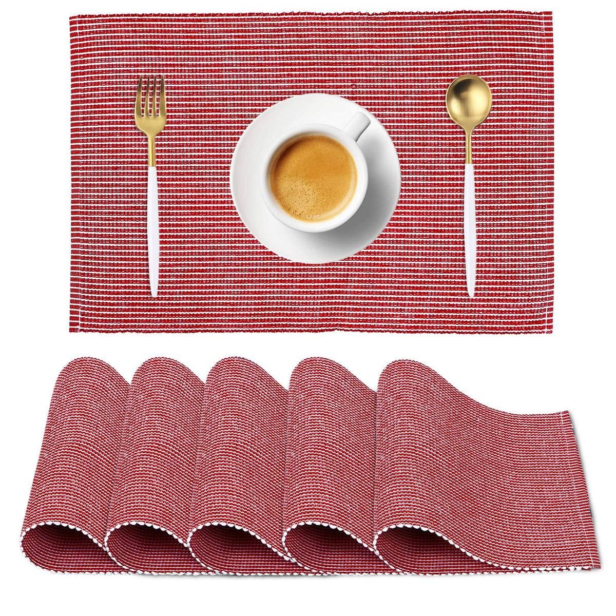 Ribbed Cotton Heat Resistant Dining Table Mat, Red