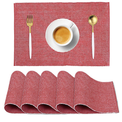Ribbed Cotton Heat Resistant Dining Table Mat, Red