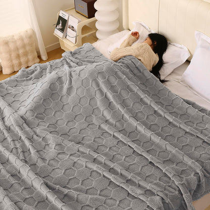 220 GSM Flannel AC Throw Blanket Double Bed Queen, 200x230 cm / 6.5x7.5 feet, Cloud Grey