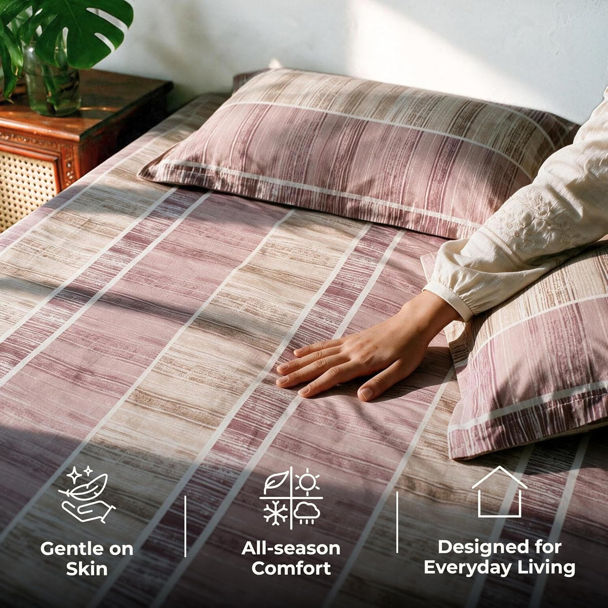 HOKIPO 180 TC Cotton Twill Flat Bedsheet in King Size, Purple & Pink - image 4