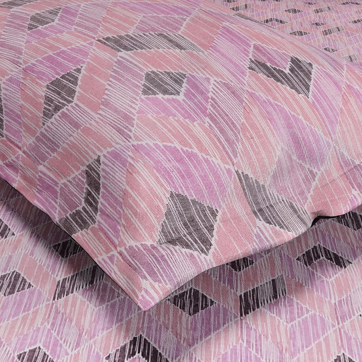HOKIPO King Size Cotton Bedsheet, 2 Pillow Covers, Linear Geometry, Rose - image 3