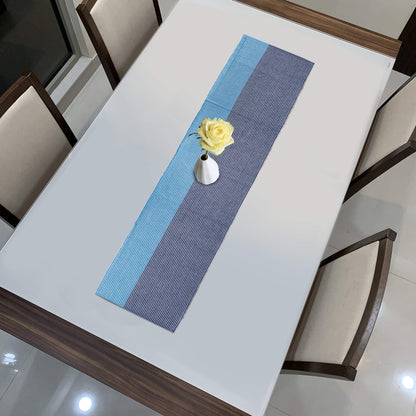 Cotton Ribbed Washable Table Runner for Dining Table 4 Seater, 12x54 Inches, Blue