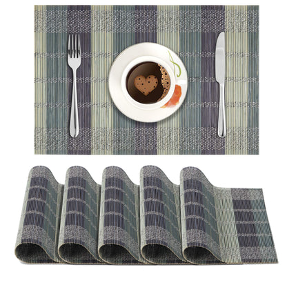Heat Resistant Bamboo Placemats Set of 6 Dining Table Mats, 45x30 cm, Bean Blue