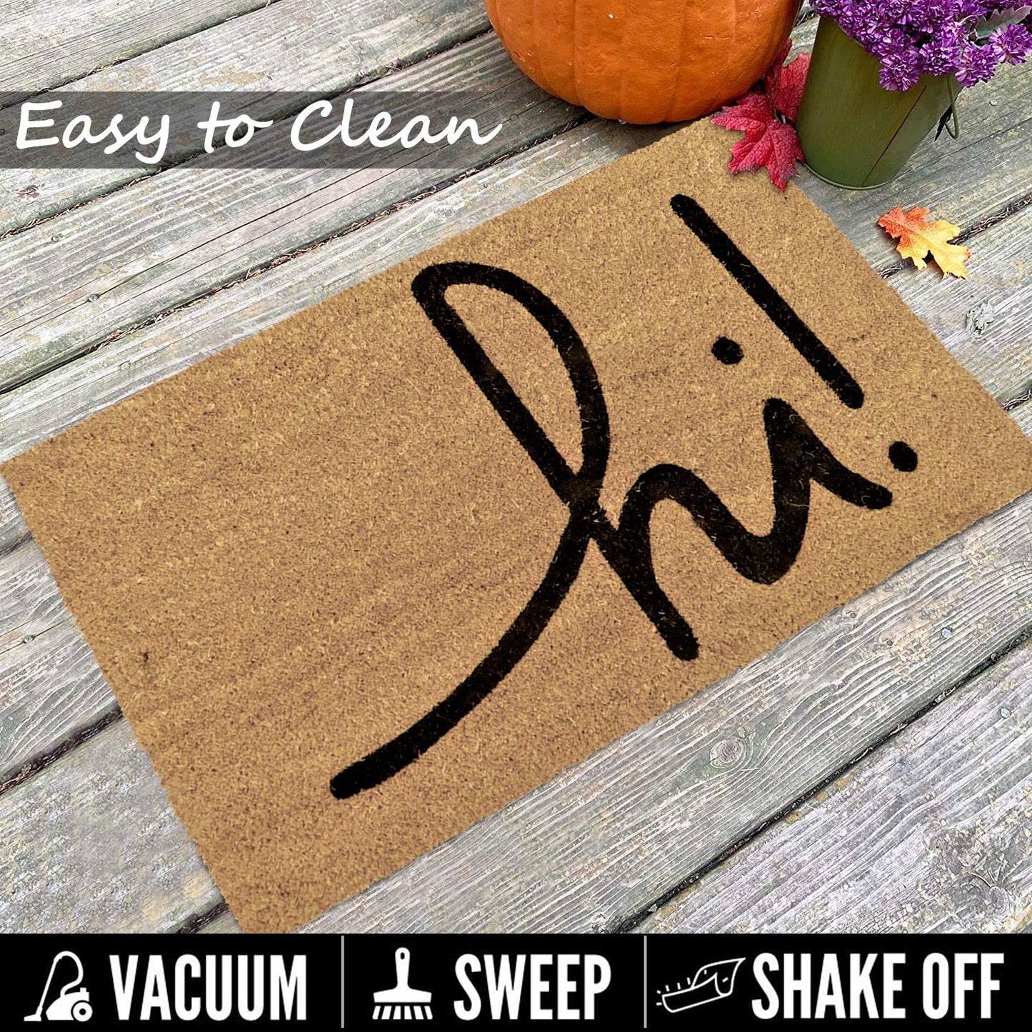 Large 45X75 Cm Natural Coconut Coir Mat For Entrance With Antislip Pvc Backing, Black (Rectangular)