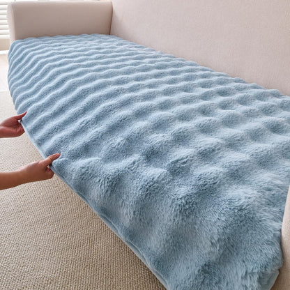 'FurHug' Premium Faux Rabbit Fur Sofa Seat Mats, Charm Blue