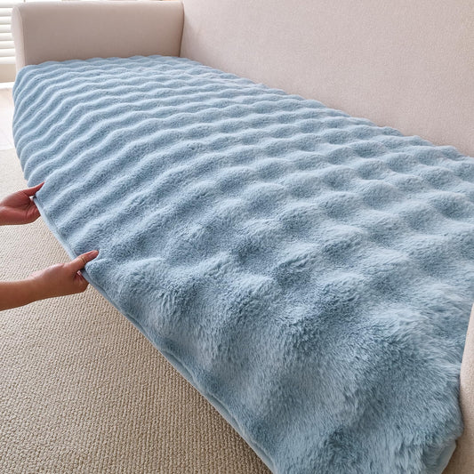 'FurHug' Premium Faux Rabbit Fur Sofa Seat Mats, Charm Blue