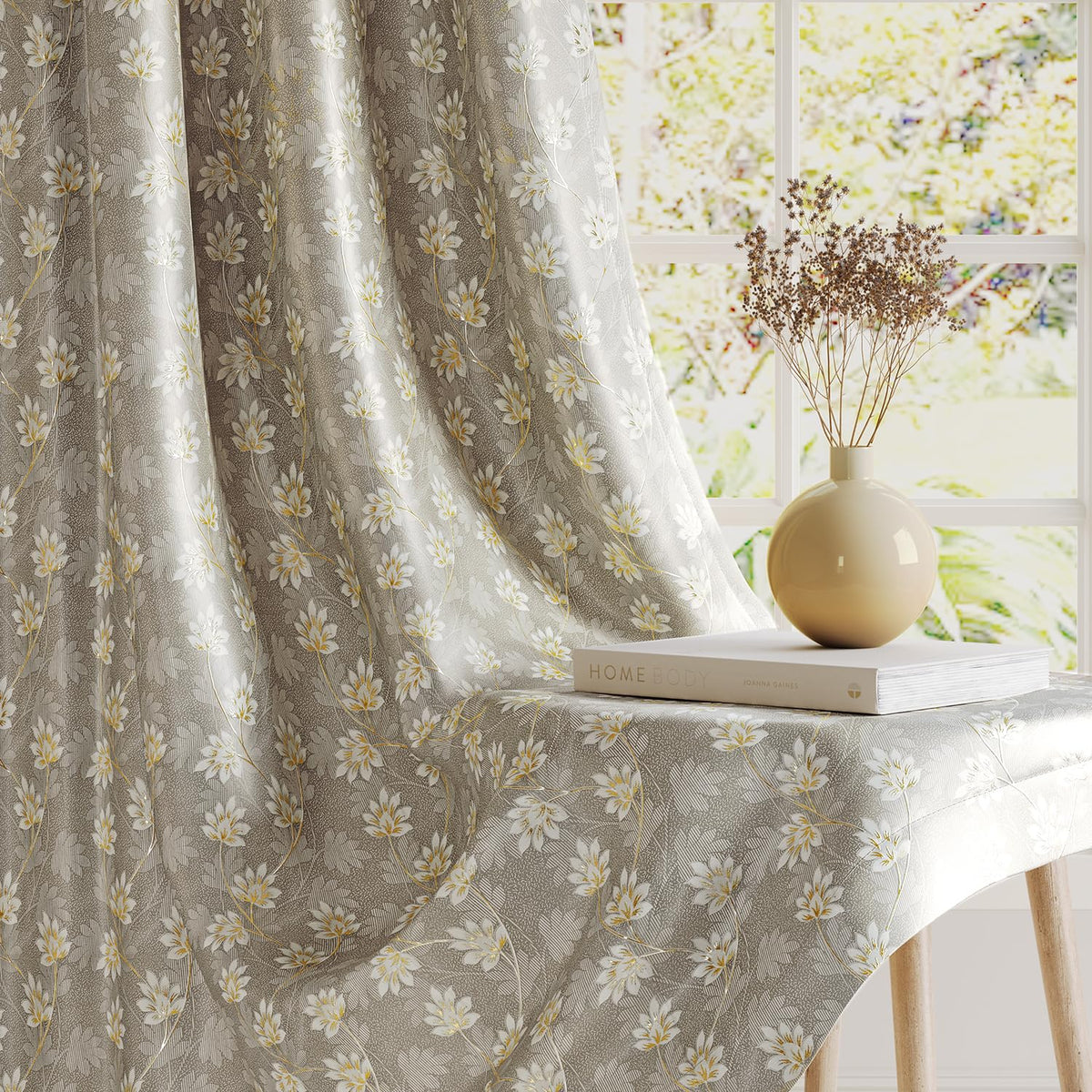 HOKIPO Vogue Shine Eyelet Curtains, 7 Feet Long - Classic Taupe