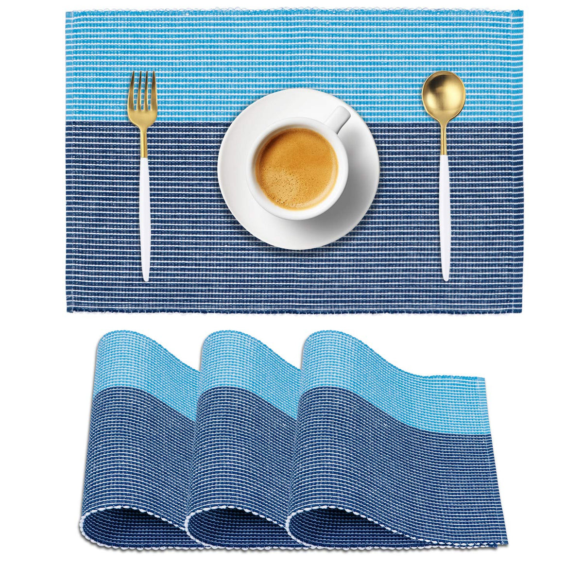 Ribbed Cotton Heat Resistant Dining Table Mat, Sky Blue