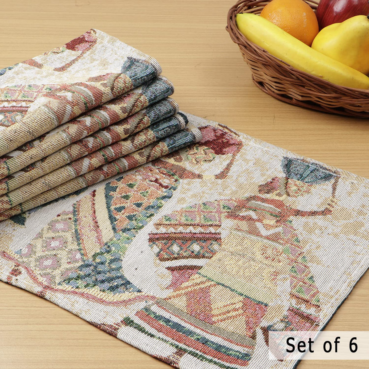 Cotton Jacquard Dining Table Mats, Multicolor Tribal Women
