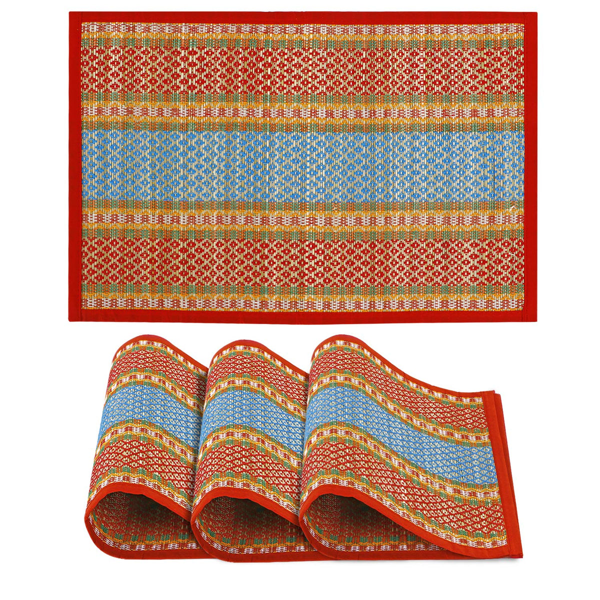 Handmade Madurkathi River Grass Dining Table Mats, Red