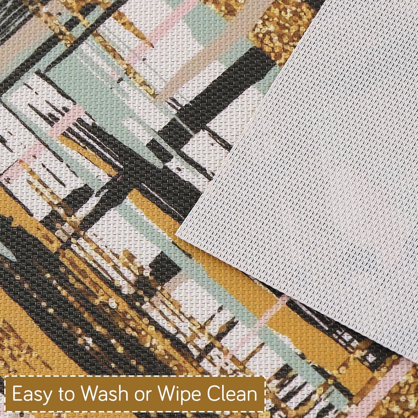 Marble Fusion PVC Mats for Dining Table, Crosshatch - Mustard Gold