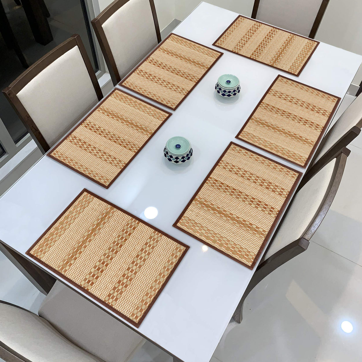 Heat Resistant Bamboo Dinner Mats, Beige