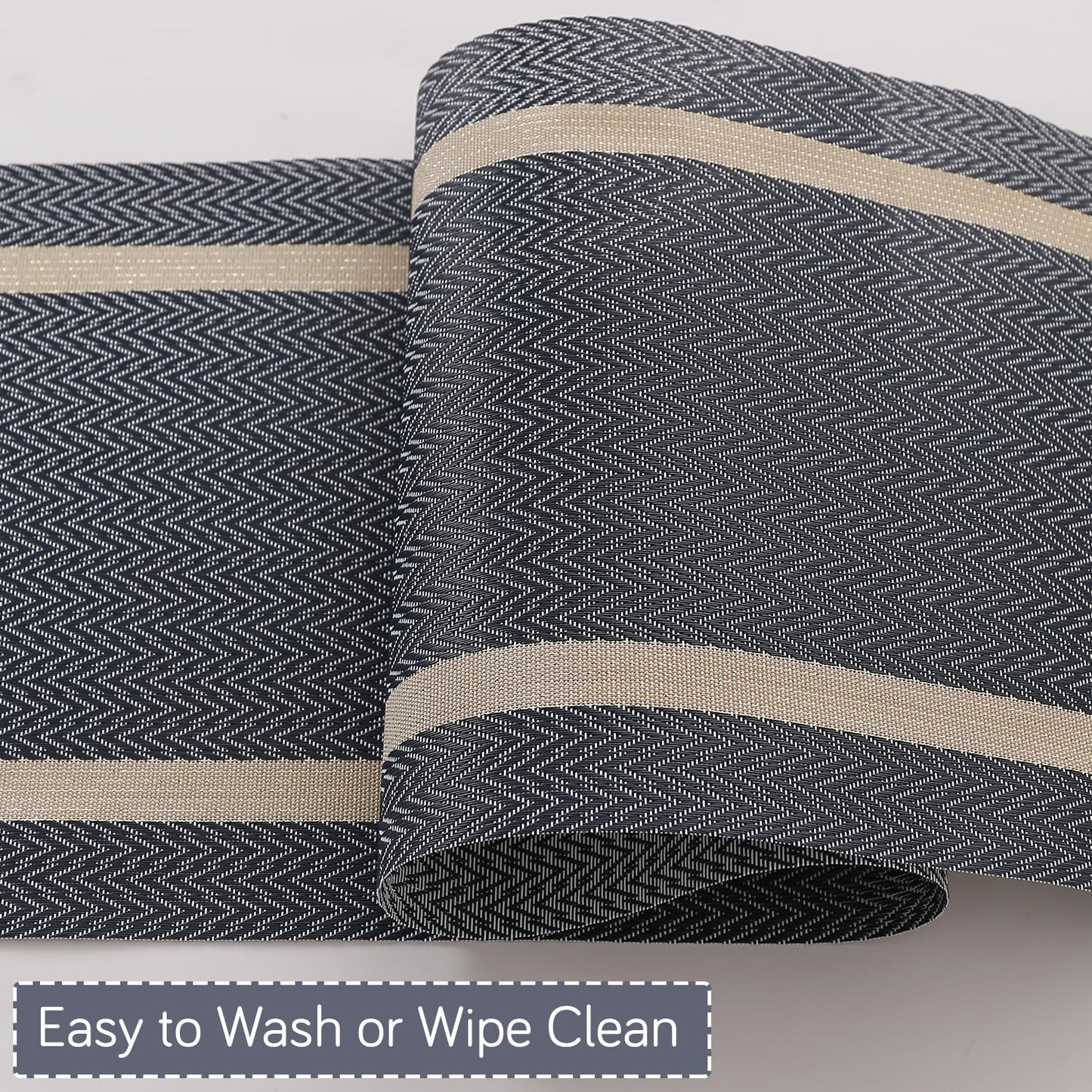 Chevron Stripes PVC Mats for Dining Table - Charcoal Blue