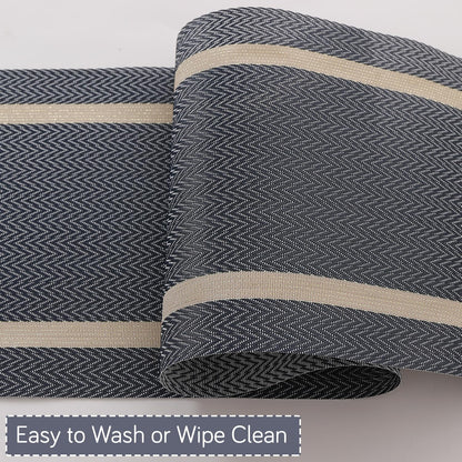 Chevron Stripes PVC Mats for Dining Table - Charcoal Blue