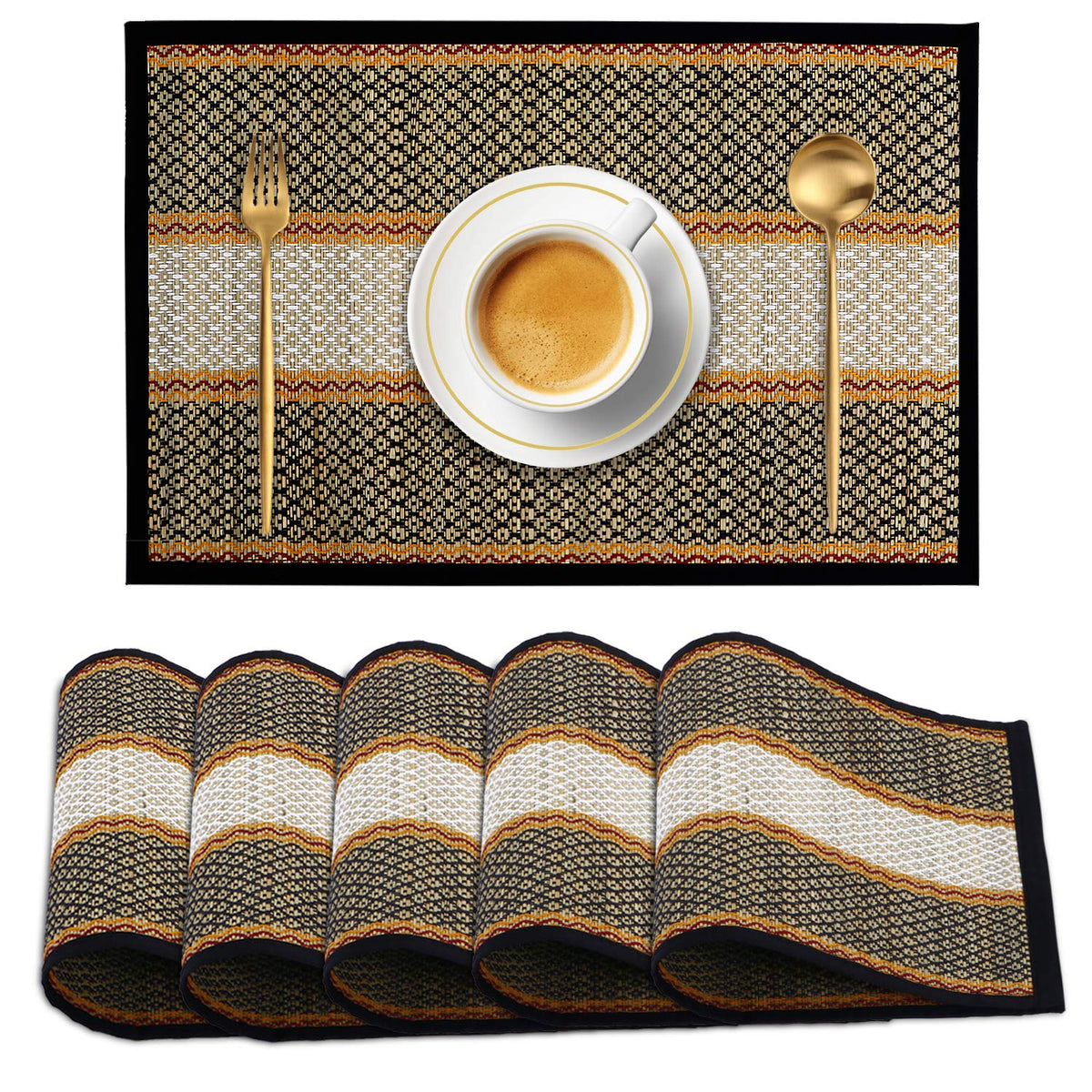 Handmade Madurkathi River Grass Dining Table Mats, Black