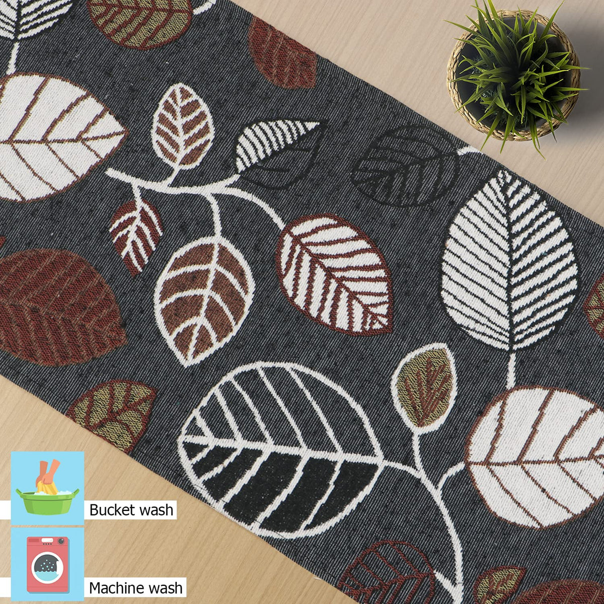 Cotton Jacquard Dining Table Mats, Grey Leaves