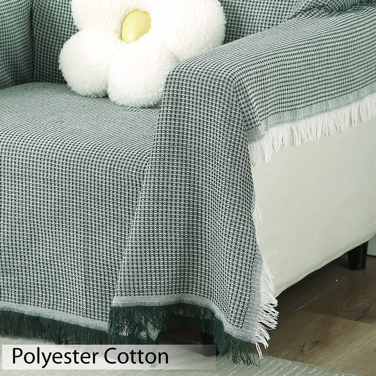 Breathable, soft Bottle Green colour polycotton sofa throw material
